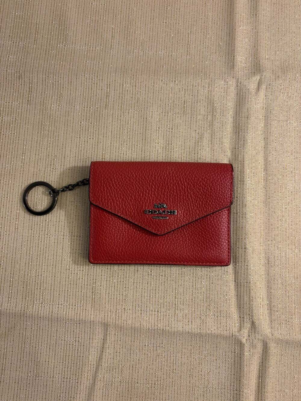 Coach Red Leather Envelope Card Case Wallet with Keychain